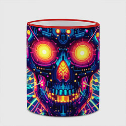 Кружка 3D Neon skull - ai art fantasy, цвет: 3D-красный кант — фото 2