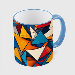 Кружка 3D Разноцветные треугольники, цвет: 3D-небесно-голубой кант