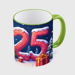 Кружка 3D Елка 2025, цвет: 3D-светло-зеленый кант