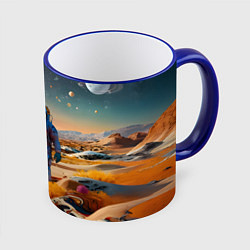 Кружка 3D Космонавт на красочной планете, цвет: 3D-синий кант