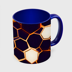 Кружка 3D Чёрные шестиугольники на чёрном фоне, цвет: 3D-белый + синий