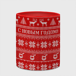 Кружка 3D С Новым годом - вязаный узор с оленями, цвет: 3D-белый + красный — фото 2