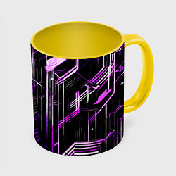 Кружка 3D Purple lines on a black background, цвет: 3D-белый + желтый