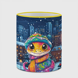 Кружка 3D Змейка и новогодняя ночь, цвет: 3D-желтый кант — фото 2