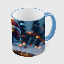 Кружка 3D Новогодний змееныш в шапочке, цвет: 3D-небесно-голубой кант