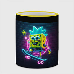 Кружка 3D Sponge Bob on a skateboard - ai art fantasy, цвет: 3D-желтый кант — фото 2