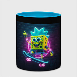 Кружка 3D Sponge Bob on a skateboard - ai art fantasy, цвет: 3D-белый + небесно-голубой — фото 2