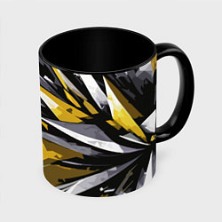 Кружка 3D Чёрно-жёлто-белая абстракция, цвет: 3D-белый + черный