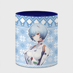 Кружка 3D Rei christmas sweater Evangelion, цвет: 3D-белый + синий — фото 2