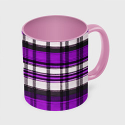 Кружка 3D Фиолетово-белая ткань в клетку, цвет: 3D-белый + розовый