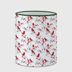 Кружка 3D Красны кардиналы и ягоды рябины, цвет: 3D-зеленый кант — фото 2