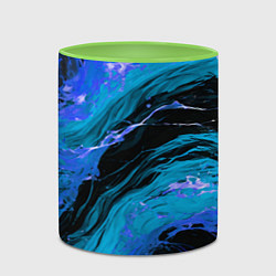 Кружка 3D Синие брызги на чёрном фоне, цвет: 3D-белый + светло-зеленый — фото 2