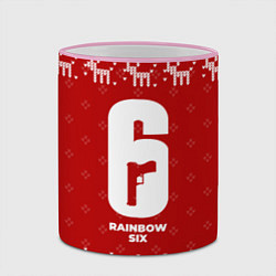 Кружка 3D Новогодний Rainbow Six с оленями, цвет: 3D-розовый кант — фото 2