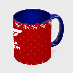 Кружка 3D Новогодний Forza Horizon с оленями, цвет: 3D-белый + синий