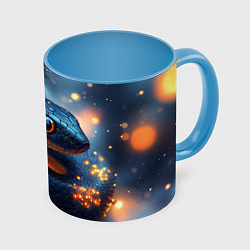 Кружка 3D Новогодняя змея 2025, цвет: 3D-белый + небесно-голубой