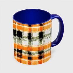 Кружка 3D Белые полосы на чёрно-жёлтом фоне, цвет: 3D-белый + синий
