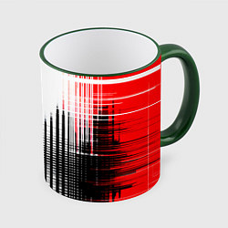 Кружка 3D Красно-чёрный гранж на белом фоне, цвет: 3D-зеленый кант