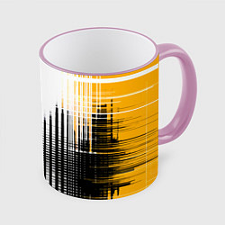 Кружка 3D Жёлто-чёрный гранж на белом фоне, цвет: 3D-розовый кант