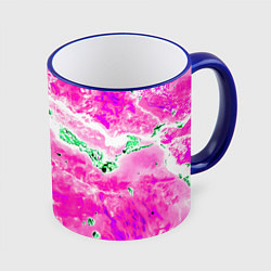 Кружка 3D Розово-зелёная абстракция, цвет: 3D-синий кант