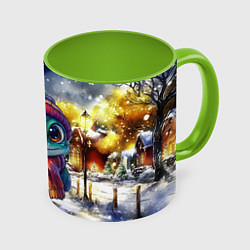 Кружка 3D Новогодняя змейка милая, цвет: 3D-белый + светло-зеленый