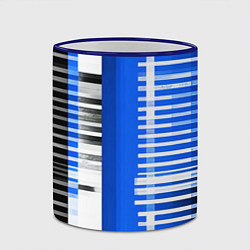 Кружка 3D White stripes on a black and blue background, цвет: 3D-синий кант — фото 2