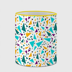 Кружка 3D Бирюзовые желтые треугольники на белом, цвет: 3D-желтый кант — фото 2