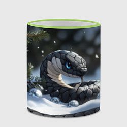Кружка 3D Новогодняя черная змея с голубыми глазами, цвет: 3D-светло-зеленый кант — фото 2