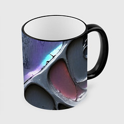 Кружка 3D Полированный серебряный металл, цвет: 3D-черный кант