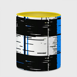 Кружка 3D Синие и чёрные полосы на белом фоне, цвет: 3D-белый + желтый — фото 2