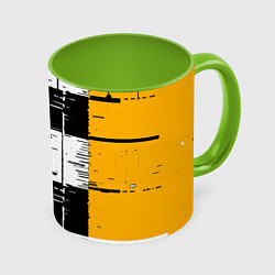 Кружка 3D Жёлтые и чёрные полосы на белом фоне, цвет: 3D-белый + светло-зеленый