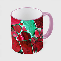 Кружка 3D Зеленый минерал в красном камне, цвет: 3D-розовый кант