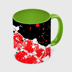 Кружка 3D Сине красная абстракция на чёрном фоне, цвет: 3D-белый + светло-зеленый
