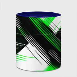 Кружка 3D Диагональные зелёно-чёрные линии на белом фоне, цвет: 3D-белый + синий — фото 2