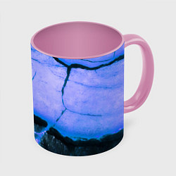 Кружка 3D Трещины на абстрактном синем фоне, цвет: 3D-белый + розовый