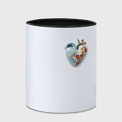 Кружка 3D Сердце и ветка цветущая сакура с цветами, цвет: 3D-белый + черный — фото 2