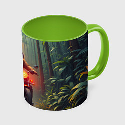 Кружка 3D Байкер капибара в джунглях, цвет: 3D-белый + светло-зеленый