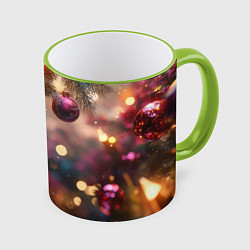 Кружка 3D Фиолетовые новогодние шары, цвет: 3D-светло-зеленый кант