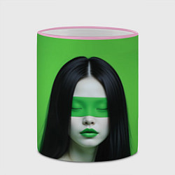 Кружка 3D Pop art девушка на зеленом фоне, цвет: 3D-розовый кант — фото 2