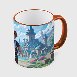 Кружка 3D Роблокс улыбающийся человечек, цвет: 3D-оранжевый кант