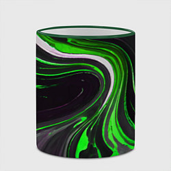 Кружка 3D Волнистые бело-зелёные линии на чёрном фоне, цвет: 3D-зеленый кант — фото 2