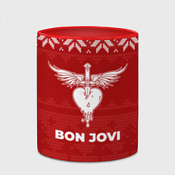 Кружка 3D Новогодний Bon Jovi, цвет: 3D-белый + красный — фото 2