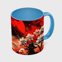 Кружка 3D Япония природа в красном цвете, цвет: 3D-белый + небесно-голубой