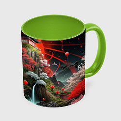 Кружка 3D Японская гора природа, цвет: 3D-белый + светло-зеленый