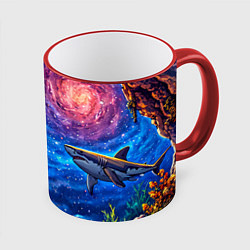 Кружка 3D Космические акулы, цвет: 3D-красный кант