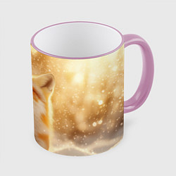 Кружка 3D Довольная рыжая лисичка, цвет: 3D-розовый кант