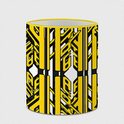 Кружка 3D Чёрно-жёлтые техно полосы на белом фоне, цвет: 3D-желтый кант — фото 2