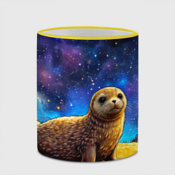 Кружка 3D Тюлень в космосе, цвет: 3D-желтый кант — фото 2