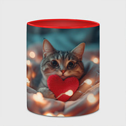 Кружка 3D Кошка с сердцем, цвет: 3D-белый + красный — фото 2