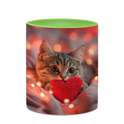 Кружка 3D Кошечка с сердечком и с гирляндой, цвет: 3D-белый + светло-зеленый — фото 2