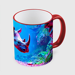 Кружка 3D Носорог в сказачном лесу, цвет: 3D-красный кант